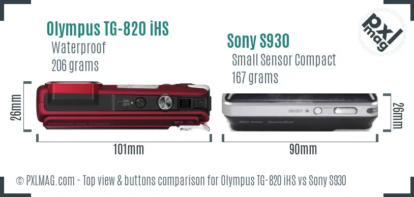 Olympus TG-820 iHS vs Sony S930 top view buttons comparison