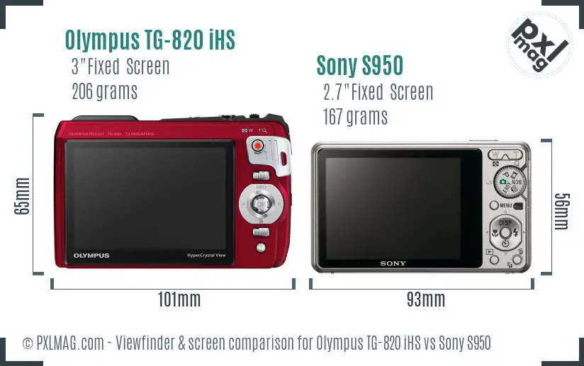 Olympus TG-820 iHS vs Sony S950 Screen and Viewfinder comparison