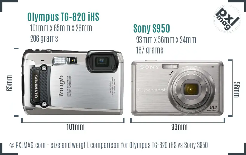 Olympus TG-820 iHS vs Sony S950 size comparison