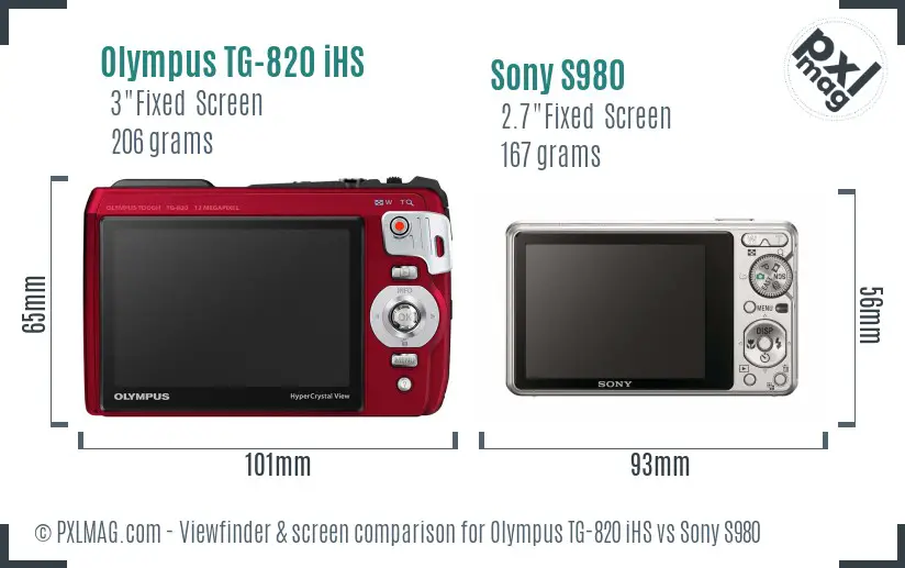Olympus TG-820 iHS vs Sony S980 Screen and Viewfinder comparison
