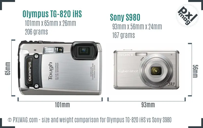 Olympus TG-820 iHS vs Sony S980 size comparison