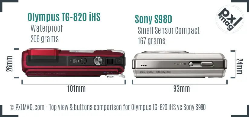 Olympus TG-820 iHS vs Sony S980 top view buttons comparison