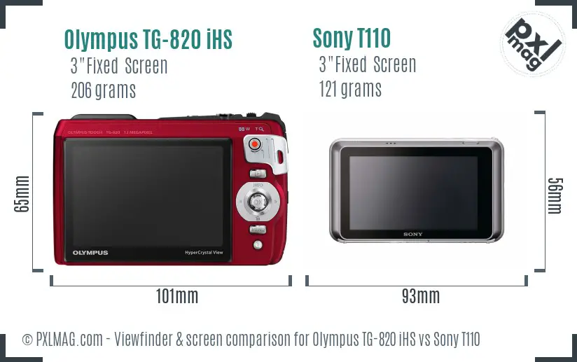 Olympus TG-820 iHS vs Sony T110 Screen and Viewfinder comparison