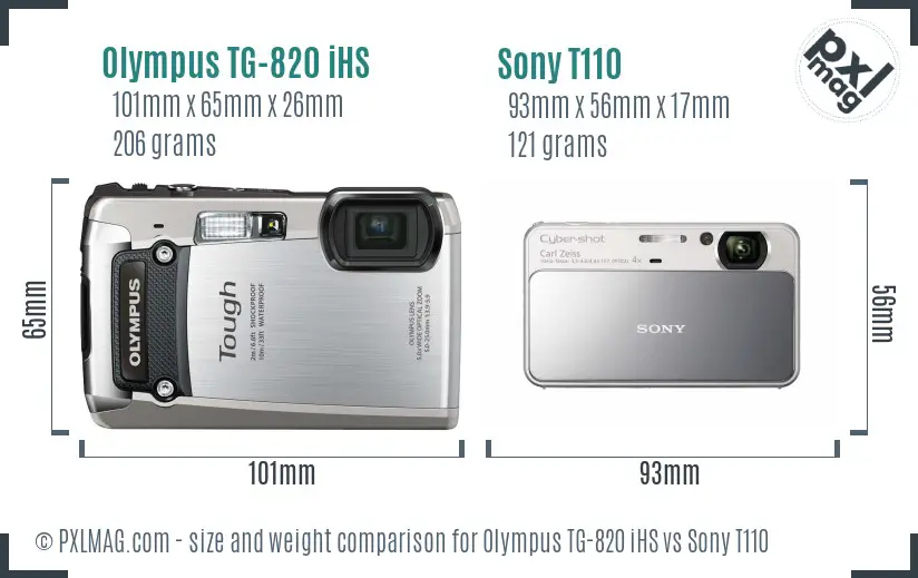 Olympus TG-820 iHS vs Sony T110 size comparison