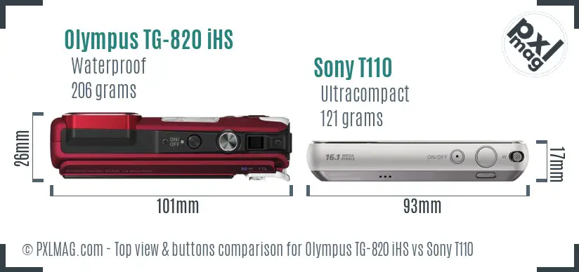 Olympus TG-820 iHS vs Sony T110 top view buttons comparison