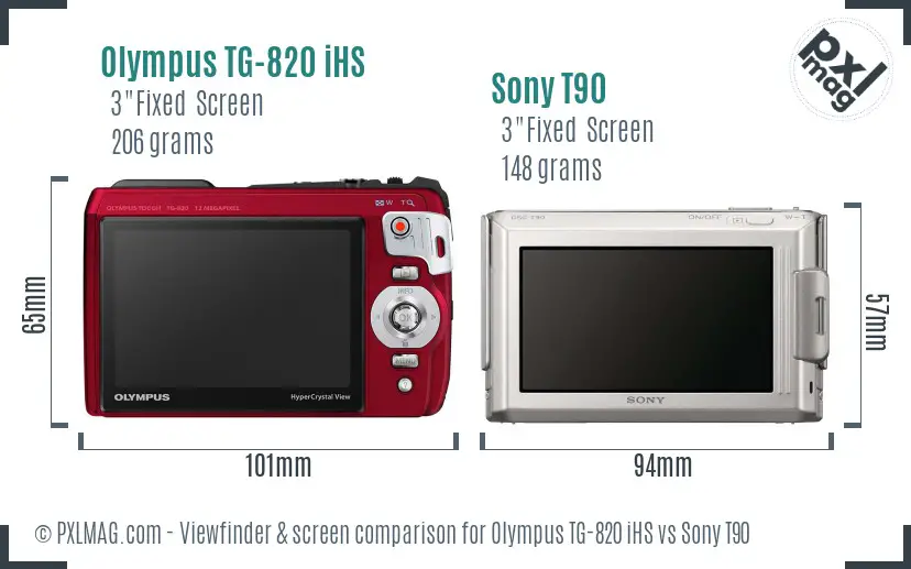 Olympus TG-820 iHS vs Sony T90 Screen and Viewfinder comparison