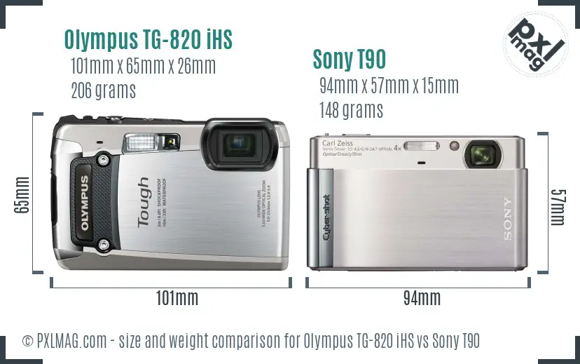 Olympus TG-820 iHS vs Sony T90 size comparison