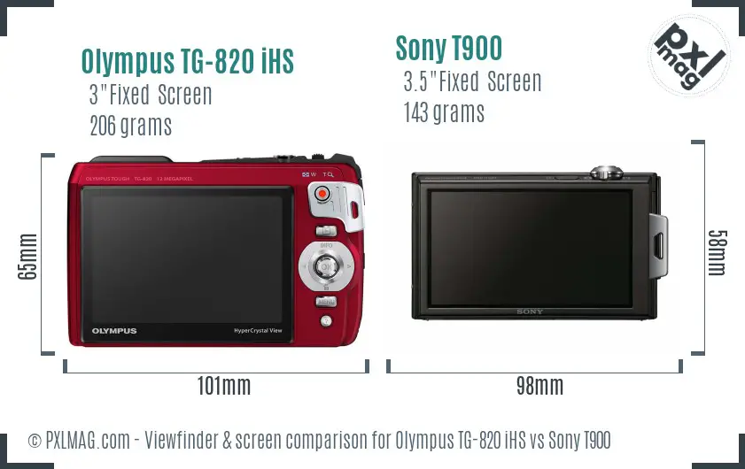 Olympus TG-820 iHS vs Sony T900 Screen and Viewfinder comparison