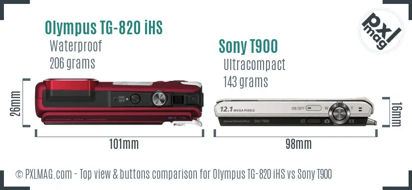 Olympus TG-820 iHS vs Sony T900 top view buttons comparison