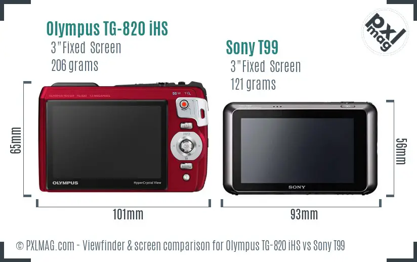 Olympus TG-820 iHS vs Sony T99 Screen and Viewfinder comparison