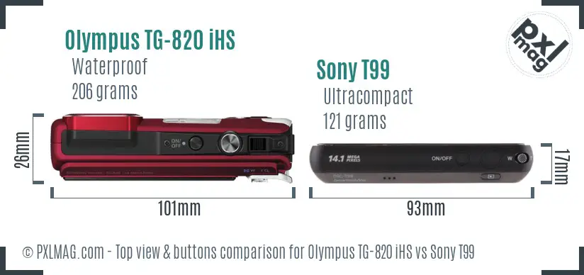 Olympus TG-820 iHS vs Sony T99 top view buttons comparison