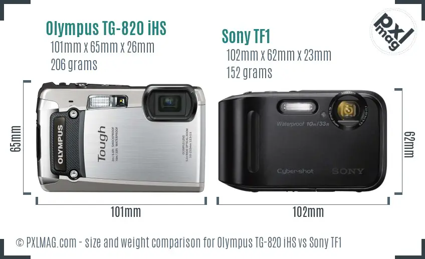 Olympus TG-820 iHS vs Sony TF1 size comparison