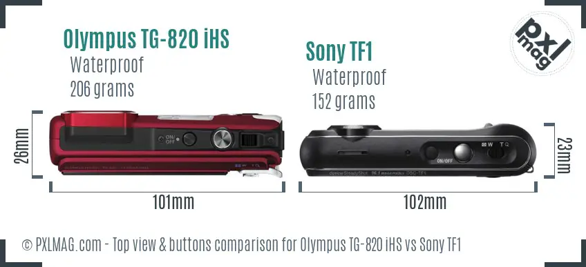 Olympus TG-820 iHS vs Sony TF1 top view buttons comparison