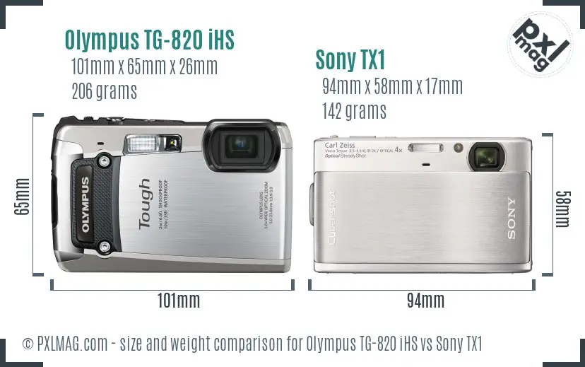 Olympus TG-820 iHS vs Sony TX1 size comparison