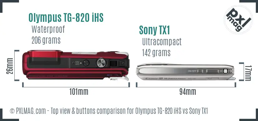 Olympus TG-820 iHS vs Sony TX1 top view buttons comparison