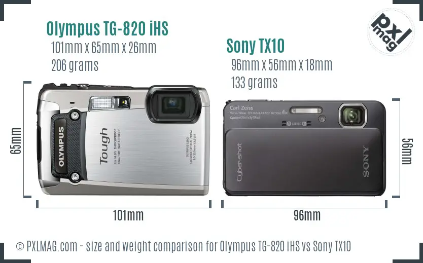 Olympus TG-820 iHS vs Sony TX10 size comparison