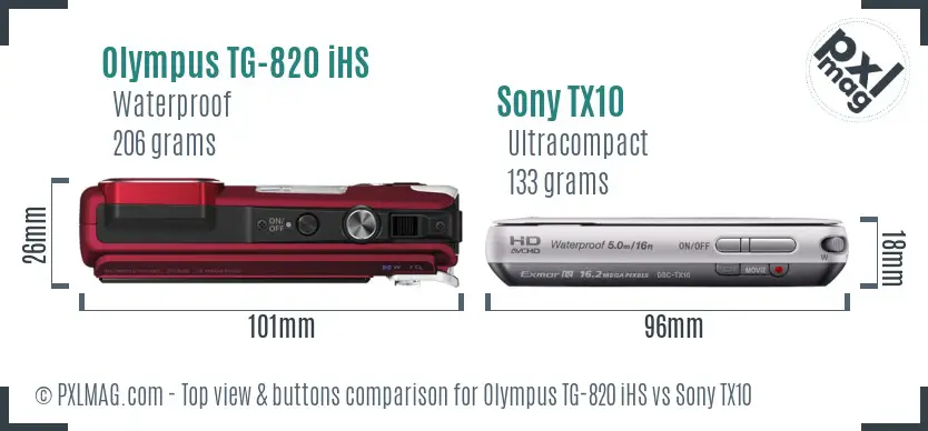 Olympus TG-820 iHS vs Sony TX10 top view buttons comparison