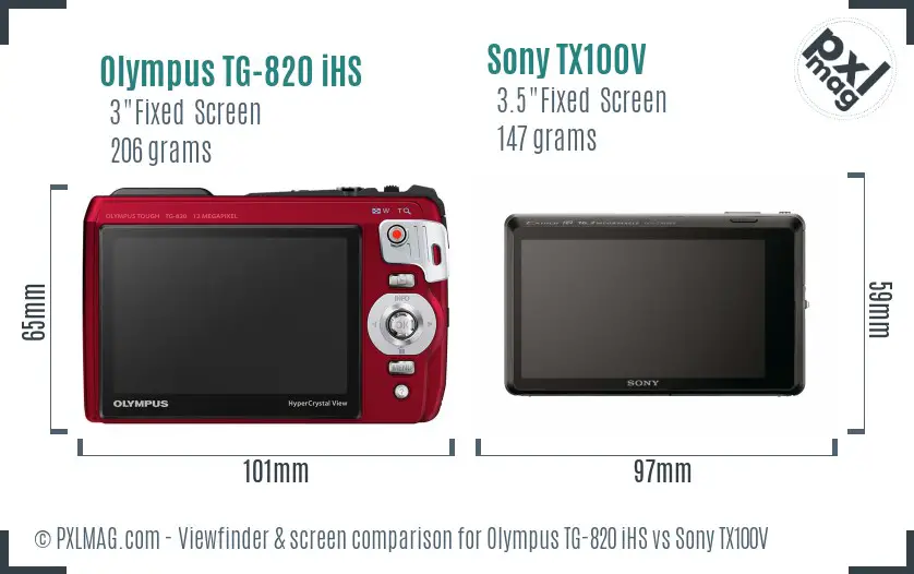 Olympus TG-820 iHS vs Sony TX100V Screen and Viewfinder comparison