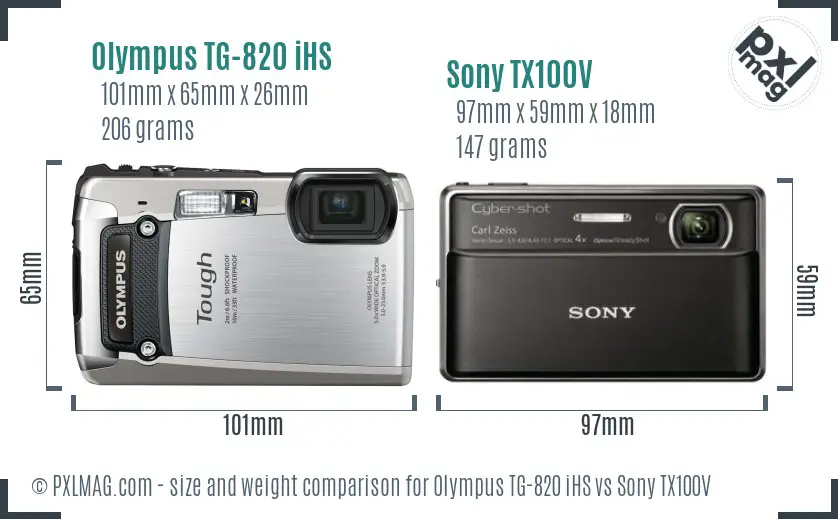 Olympus TG-820 iHS vs Sony TX100V size comparison