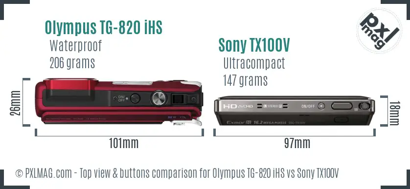 Olympus TG-820 iHS vs Sony TX100V top view buttons comparison