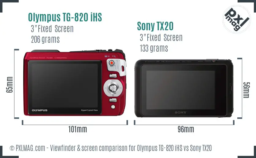 Olympus TG-820 iHS vs Sony TX20 Screen and Viewfinder comparison