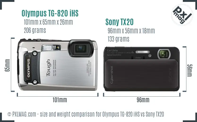 Olympus TG-820 iHS vs Sony TX20 size comparison