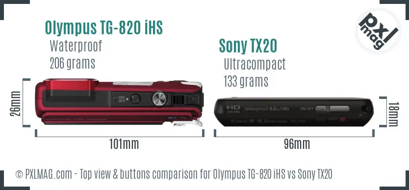 Olympus TG-820 iHS vs Sony TX20 top view buttons comparison