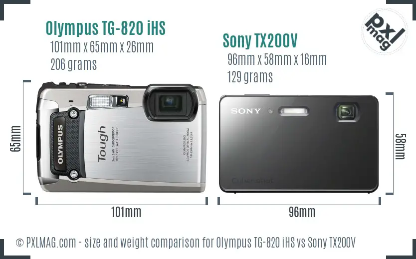 Olympus TG-820 iHS vs Sony TX200V size comparison
