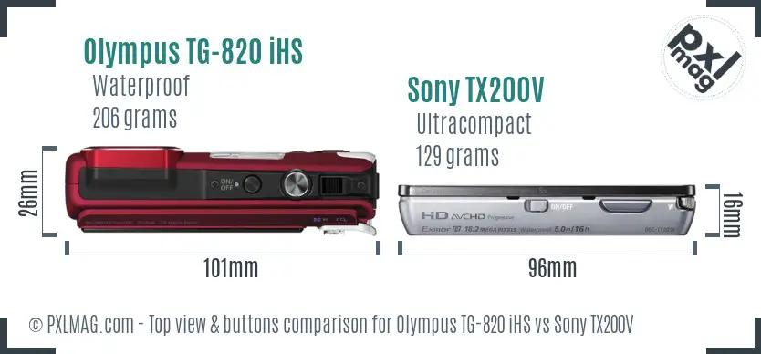 Olympus TG-820 iHS vs Sony TX200V top view buttons comparison