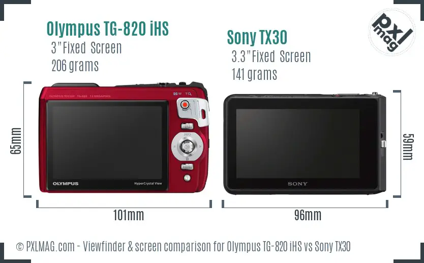 Olympus TG-820 iHS vs Sony TX30 Screen and Viewfinder comparison