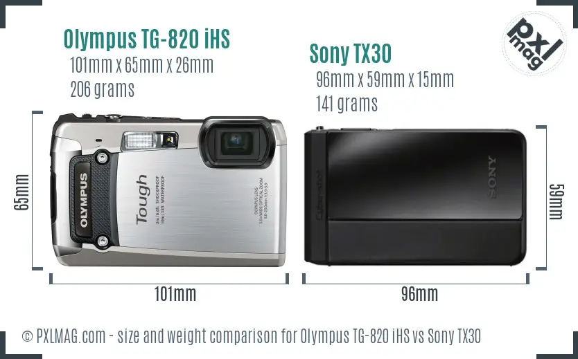 Olympus TG-820 iHS vs Sony TX30 size comparison