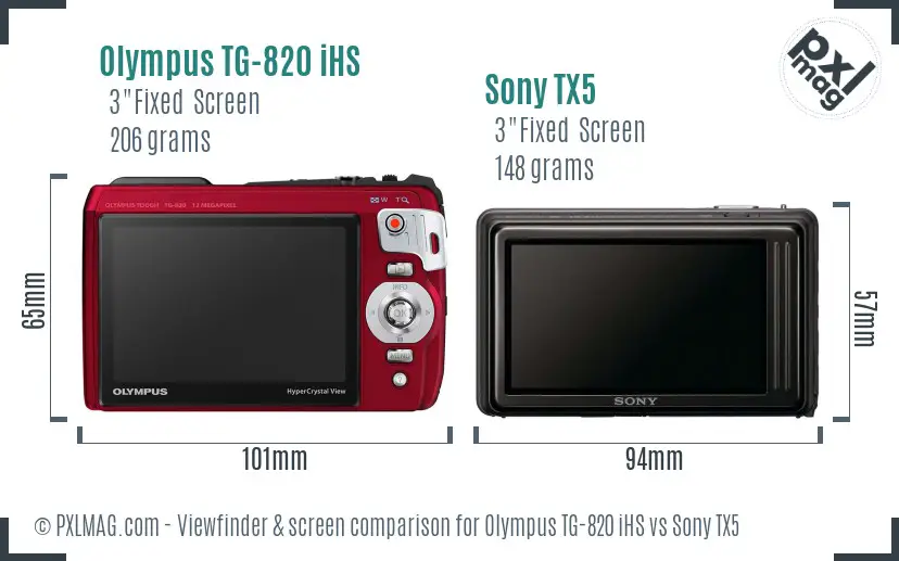 Olympus TG-820 iHS vs Sony TX5 Screen and Viewfinder comparison