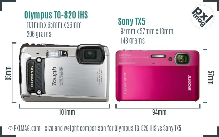 Olympus TG-820 iHS vs Sony TX5 size comparison
