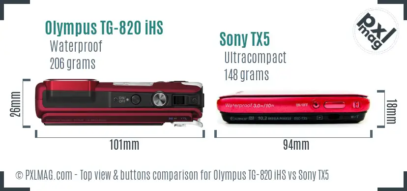Olympus TG-820 iHS vs Sony TX5 top view buttons comparison