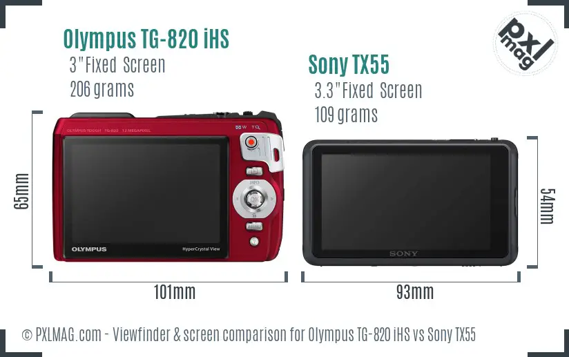 Olympus TG-820 iHS vs Sony TX55 Screen and Viewfinder comparison