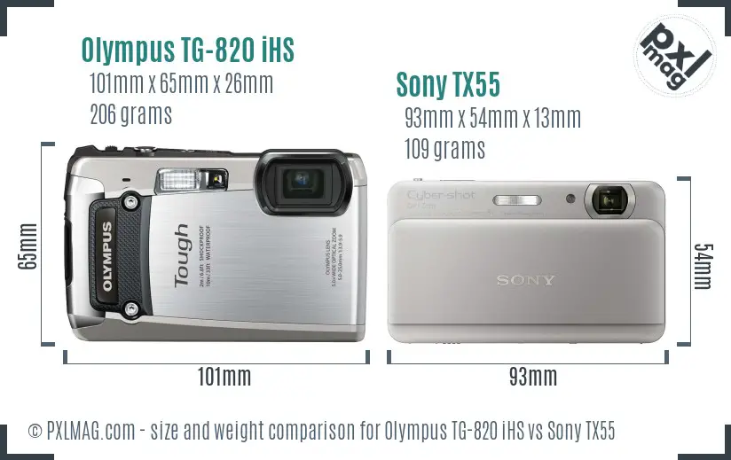 Olympus TG-820 iHS vs Sony TX55 size comparison