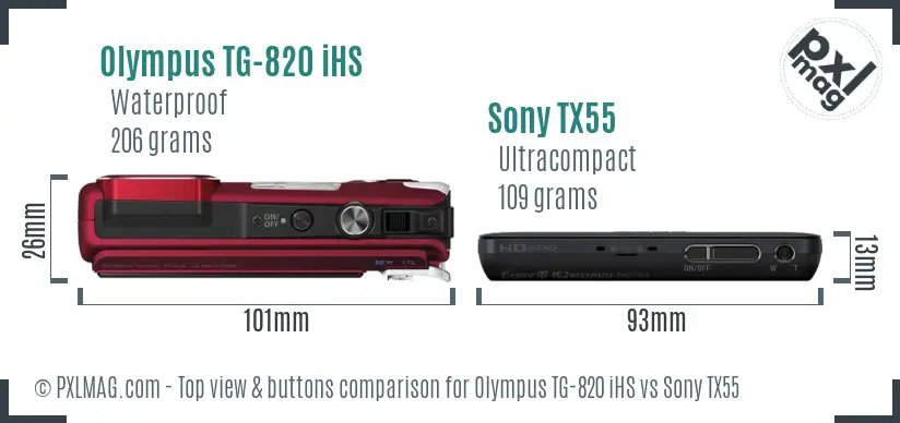 Olympus TG-820 iHS vs Sony TX55 top view buttons comparison