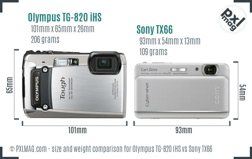Olympus TG-820 iHS vs Sony TX66 size comparison