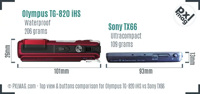 Olympus TG-820 iHS vs Sony TX66 top view buttons comparison