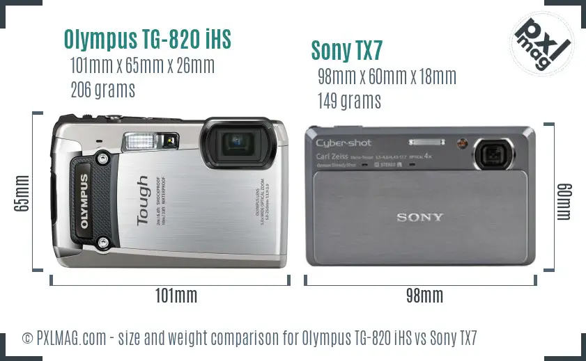 Olympus TG-820 iHS vs Sony TX7 size comparison