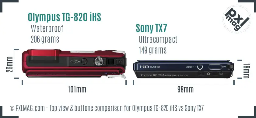 Olympus TG-820 iHS vs Sony TX7 top view buttons comparison