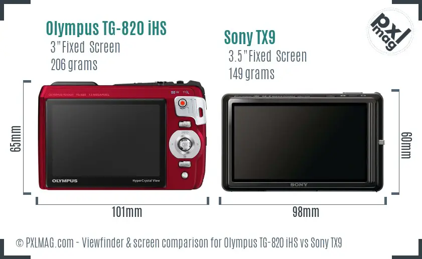 Olympus TG-820 iHS vs Sony TX9 Screen and Viewfinder comparison
