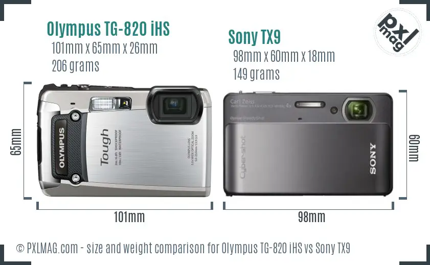 Olympus TG-820 iHS vs Sony TX9 size comparison