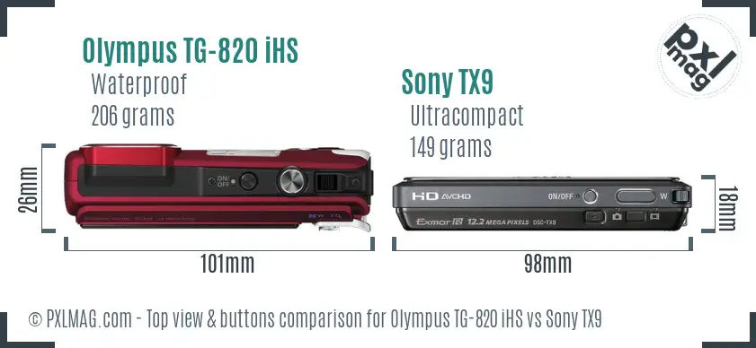 Olympus TG-820 iHS vs Sony TX9 top view buttons comparison