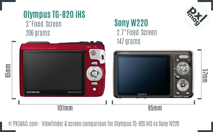 Olympus TG-820 iHS vs Sony W220 Screen and Viewfinder comparison