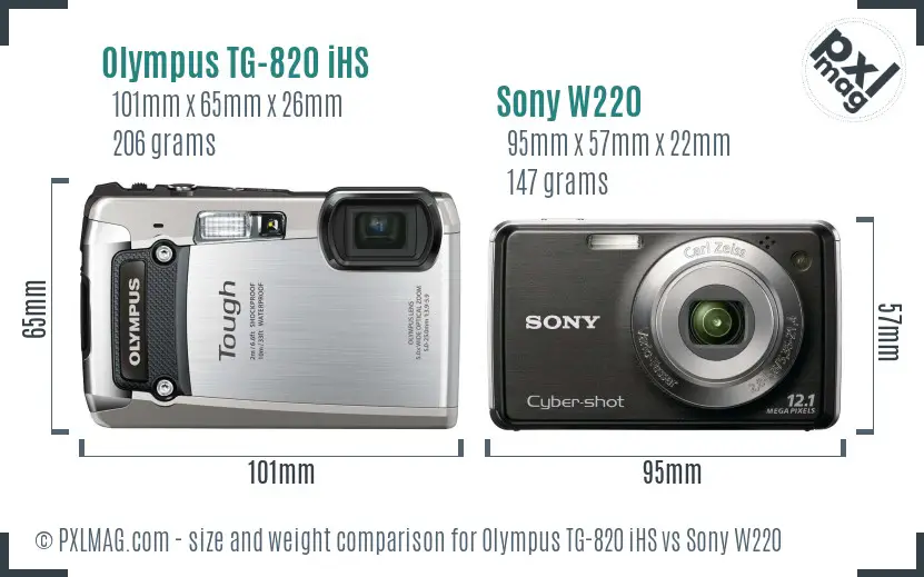 Olympus TG-820 iHS vs Sony W220 size comparison