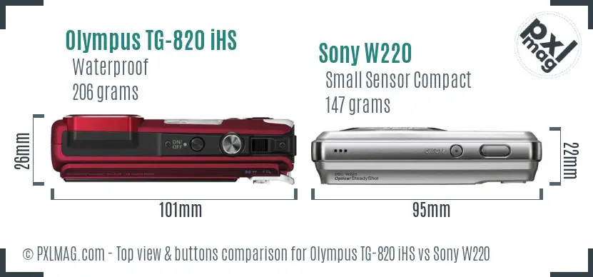 Olympus TG-820 iHS vs Sony W220 top view buttons comparison