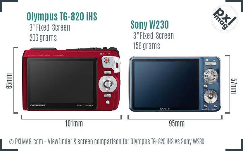 Olympus TG-820 iHS vs Sony W230 Screen and Viewfinder comparison