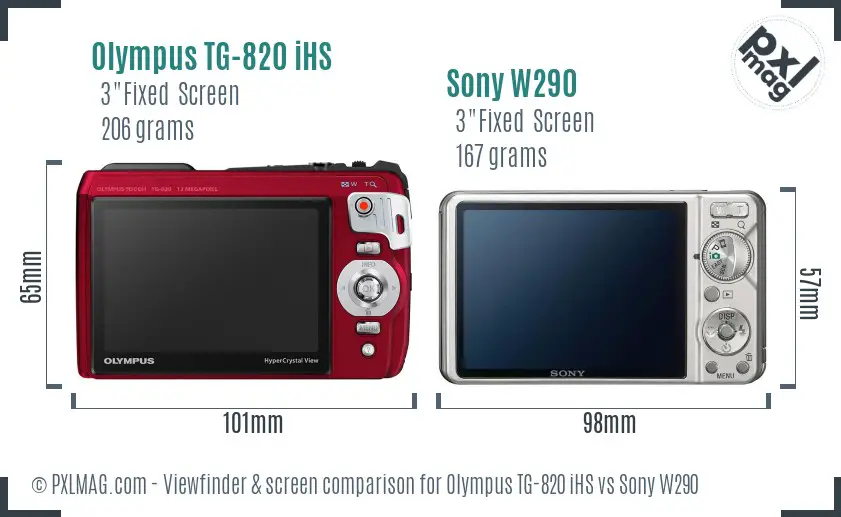 Olympus TG-820 iHS vs Sony W290 Screen and Viewfinder comparison