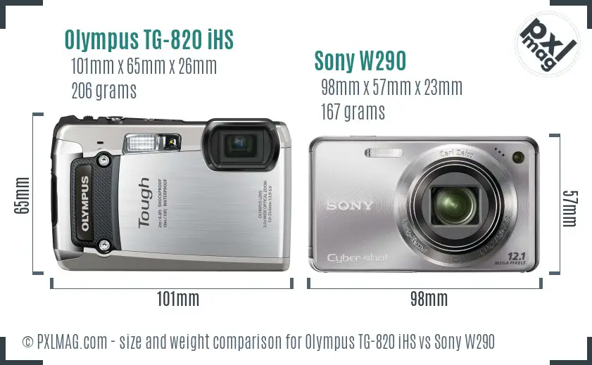 Olympus TG-820 iHS vs Sony W290 size comparison